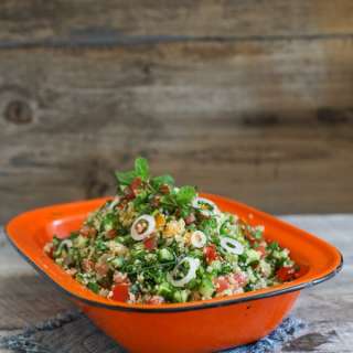 Kale Tabbouleh with Cucumber, Mint and Garlic Scapes
