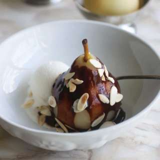 Poire Belle Helene (Pears Poached in Syrup)
