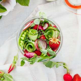 Strawberry, Cucumber and Radish Salad with Pea Shoots