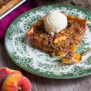 Peach Slab Pie with Cornmeal Pecan Streusel