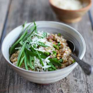 Savoury Steel-Cut Oats with Ramps, Parmesan and Tamari