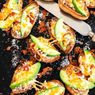 Mexican Molletes (avocado, bean & cheese melts)
