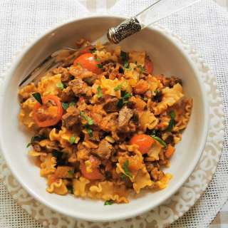 Chicken liver pasta with porcini mushrooms; Recipe from Marche (gluten free)