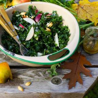 Autumn Apple and Kale Salad with Parmesan and Roasted Pumpkin Seeds