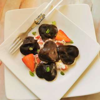 Heart-shaped chocolate ravioli for Valentine's Day.