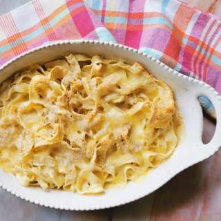 Easy Baked Tagliatelle Pasta with Fontina Cheese.