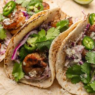 Spicy Shrimp Tacos with Creamy Cilantro Jalapeno Sauce