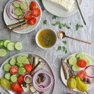 Greek Salad (Horiatiki) with Sardines