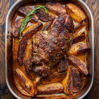 Greek Slow-Roasted Leg of Lamb with Potatoes