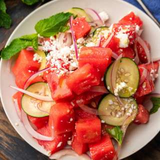 Watermelon Feta Salad with Cucumber and Mint