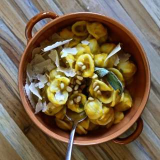 Pumpkin and Parmigiano Pasta Sauce with Toasted Pine Nuts