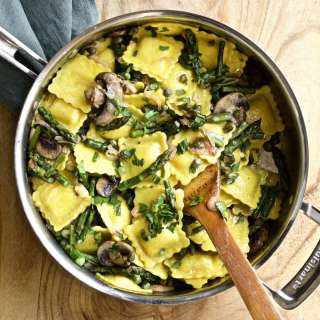 Ravioli Piccata with Mushroom Asparagus (Easy)