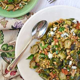 Warm Brussels Sprouts Salad with Bacon, Farro, and Blue Cheese