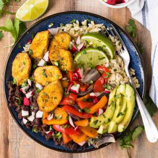 Cuban Black Beans and Rice with Roasted Peppers and Plantains