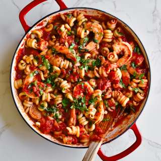 Trottole Pasta Recipe with Tomato Sauce and Shrimp
