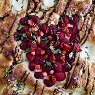 Sweet Focaccia Bread with Raspberries and Balsamic Glaze