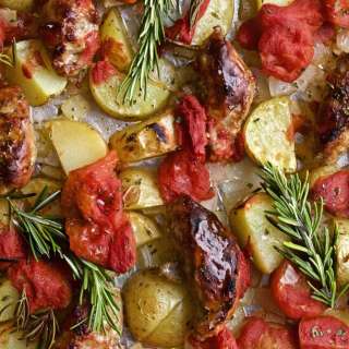 Italian Sheet Pan Sausage, Potatoes, and Tomatoes