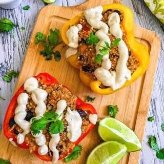 Vegan Mexican Stuffed Peppers with Walnut Cheese Sauce