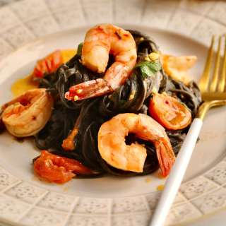 Squid Ink Pasta Recipe with Seafood and Cherry Tomato Sauce