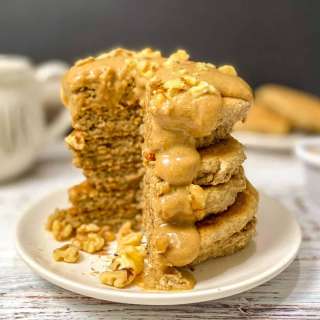 Vegan Peanut Butter Pancakes w/ Peanut Butter Caramel