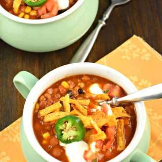 Slow Cooker Vegetarian Lentil Tortilla Soup