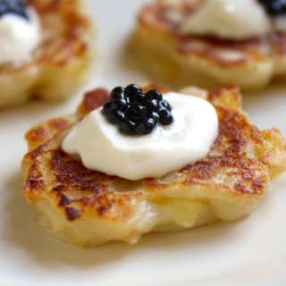 Miniature Boxty with Crème Fraîche and Truffle Caviar Appetizer