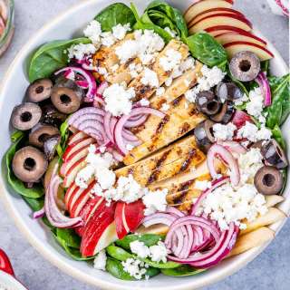 Grilled Chicken Apple and Feta Spinach Salad
