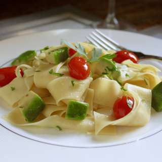 Egg Pasta with Avocado and Cherry Tomatoes