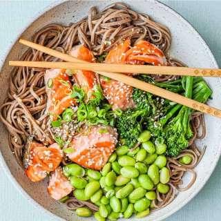 Salmon Soba Noodles with Miso Dressing