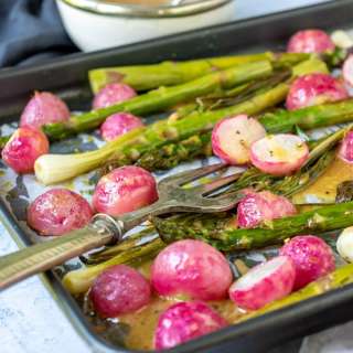 Roasted Radishes and Asparagus with Maple Mustard Dressing