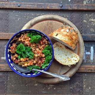Farro Stew with Chickpeas, Mushrooms and Kale