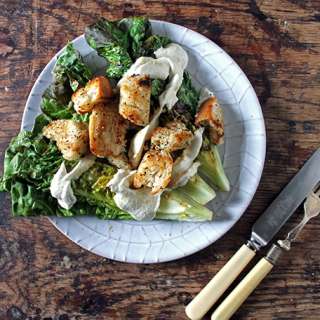 Vegan Caesar Salad with Grilled Lettuce and Herby Croutons