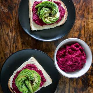 Beetroot Hummus on Toast with Avocado