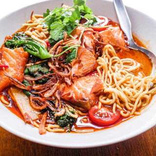 Thai Curry Noodle Soup with Salmon