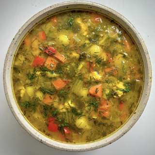 Maman's Golden Chicken, Vegetable and Pasta Soup