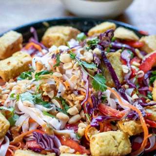 Thai Noodle Bowl with Air Fried Tofu and Peanut Sauce