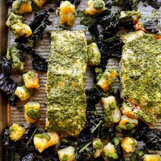 Trader Joe's Cauliflower Gnocchi with Pesto Salmon