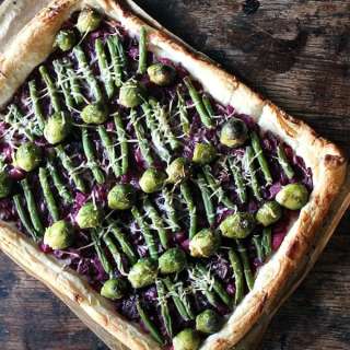 Red Cabbage and Brussels Sprout Savory Tart