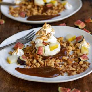 Fig and Pear Crumble with Meringue Topping