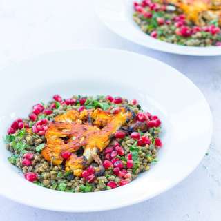 Harissa Spiced Cauliflower Steaks with Herby Green Lentils