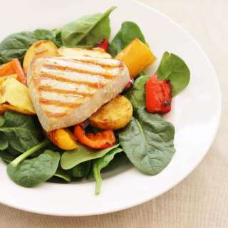 Balsamic Glazed Tuna with Roasted Peppers and New Potatoes