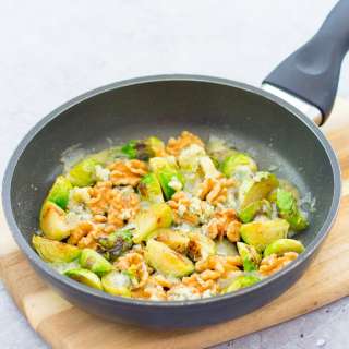 Pan Fried Sprouts with Walnuts, Honey and Stilton