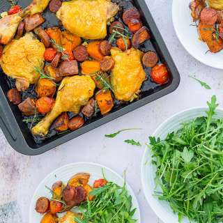 Chorizo, Chicken and Sweet Potato Traybake