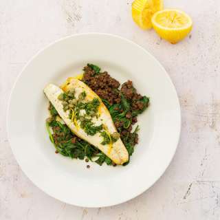 Sea Bass with Puy Lentils and Spinach