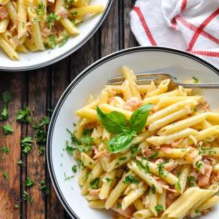 5-Ingredient Penne with Prosciutto Parmesan Cream Sauce