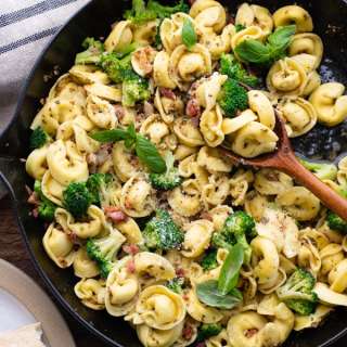 Pesto Tortellini with Pancetta and Broccoli