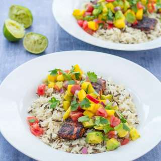 Jerk Salmon with Mango and Avocado Salsa