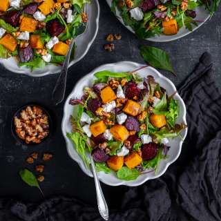 Roasted Butternut Squash and Beetroot Salad with Feta and Walnuts