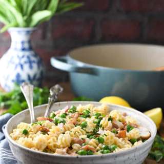 Creamy Chicken Pasta with Bacon, Lemon and Peas