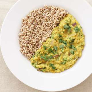 Kale and Red Onion Dhal with Buckwheat